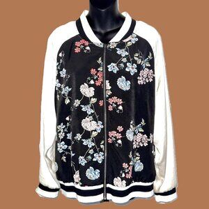 Xhilaration Floral Black & White Bomber Jacket Size Large
